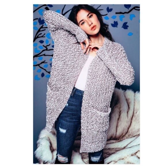 LONG Open Cardigan In Heather Gray - Picture 4 of 8